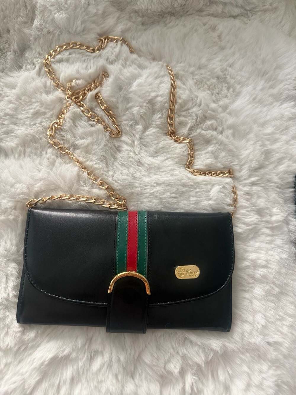 Authentic Vintage Gucci Sherry Line Long Wallet with Green and Red Web and Gold
